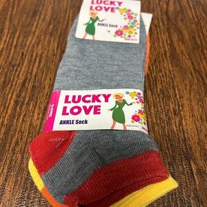 Lucky Love Women’s Ankle Socks - Gray & Red, Orange & Yellow